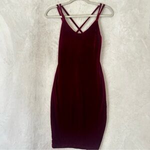 Burgundy Velvet Dress Straps Mini Christmas party New Years